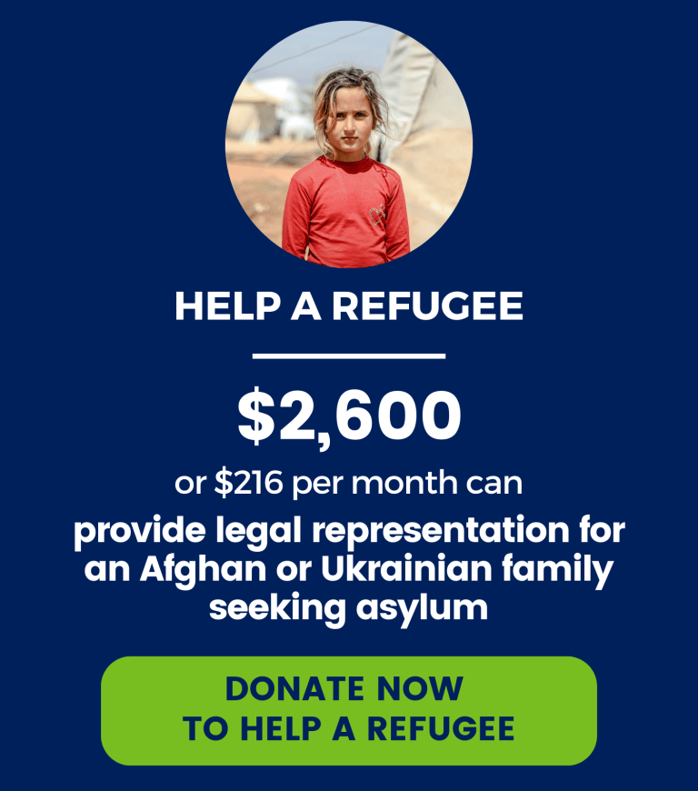 A gift of $2,600 can provide legal representation for a refugee family